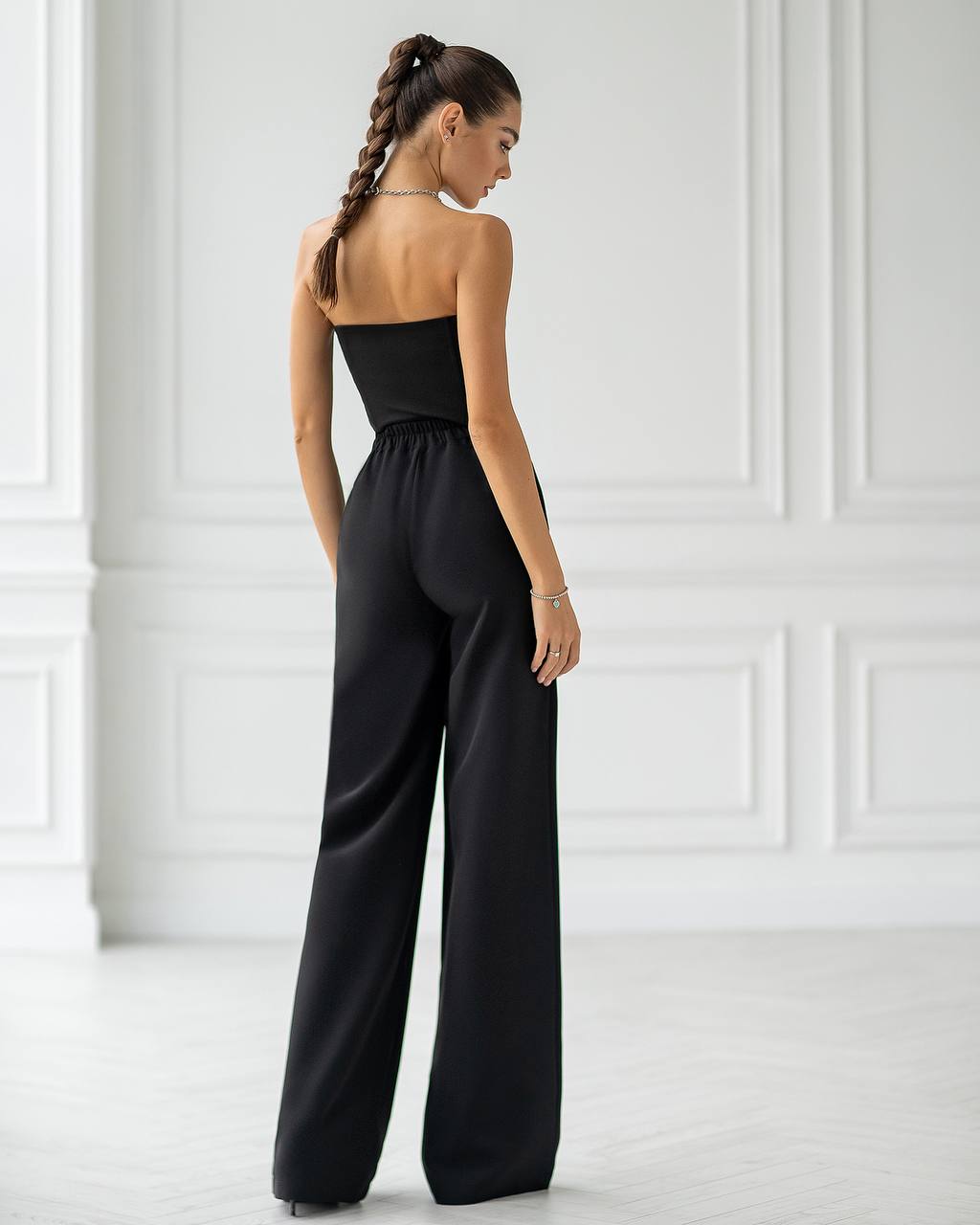 Women Premium Suit Crepe Diagonal Pants with Elastic Back