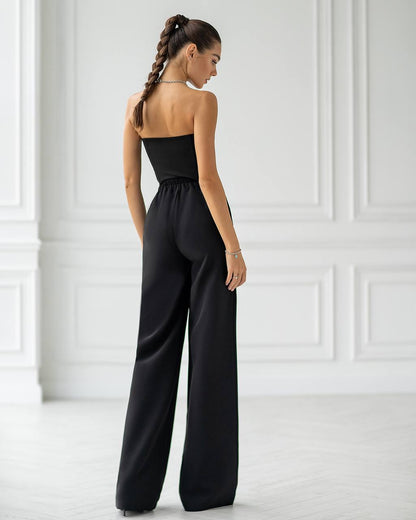 Women Premium Suit Crepe Diagonal Pants with Elastic Back
