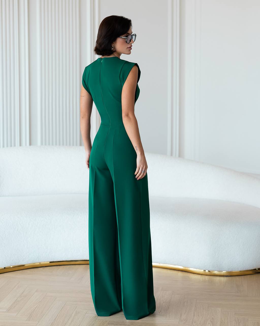 Womens Wide Leg Tailored Jumpsuit with Decorative Button Front