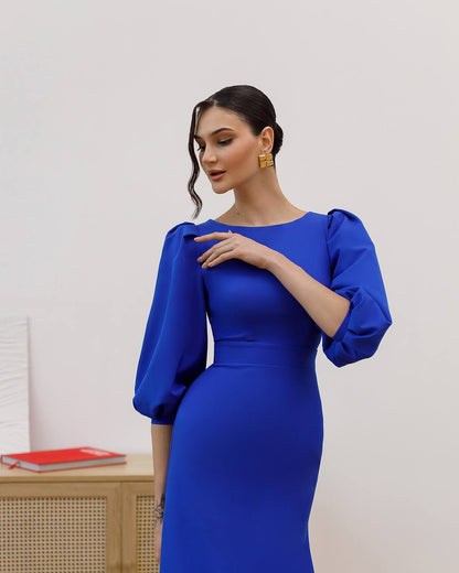 Elegant Women's Midi Dress in Crepe-Diagonal Fabric