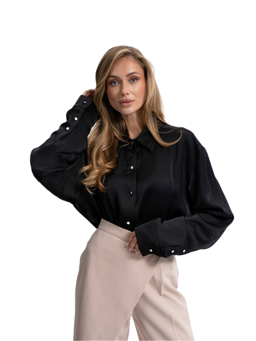 Womens Satin Shirt Black Elegant Premium Quality