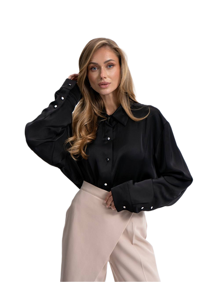 Womens Satin Shirt Black Elegant Premium Quality