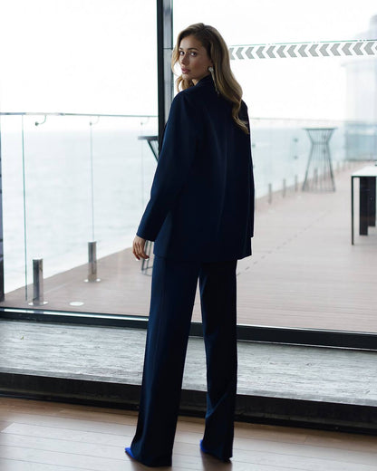 Womens Premium Navy Blue Three Piece Suit Blazer Vest Trousers