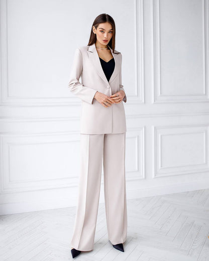 Womens Polished Tiar Lux Fabric Suit Beige Jacket and Pants