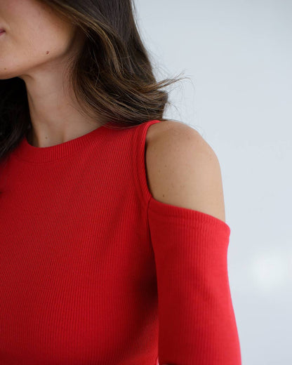 Womens Ribbed Knit Suit with Skirt in Red