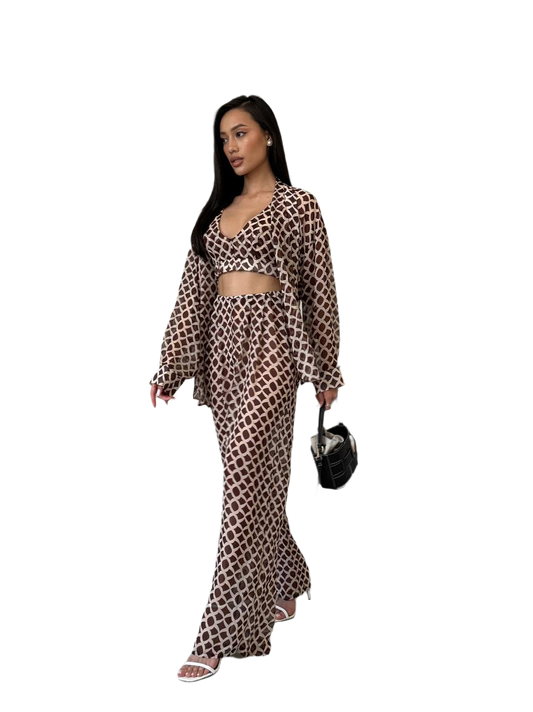 Three-piece Chiffon Suit for Women Elegant Printed Lightweight Set