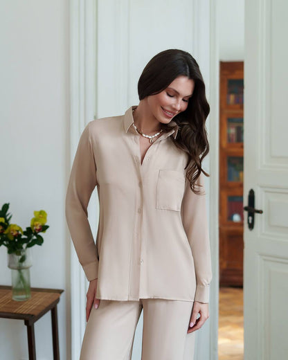 Womens Viscose Twill Suit Shirt and Elastic Waistband Pants
