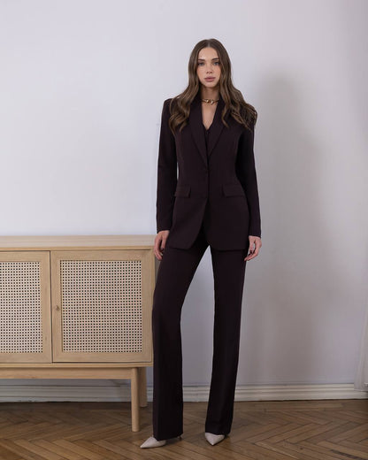 Womens Three Piece Suit with Vest and Trousers in Diagonal Crepe