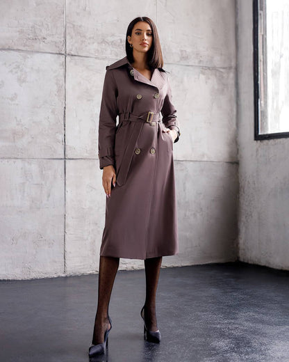 Stylish Cotton Trench Coat with Pockets and Belted Waist for Chic Fall Look
