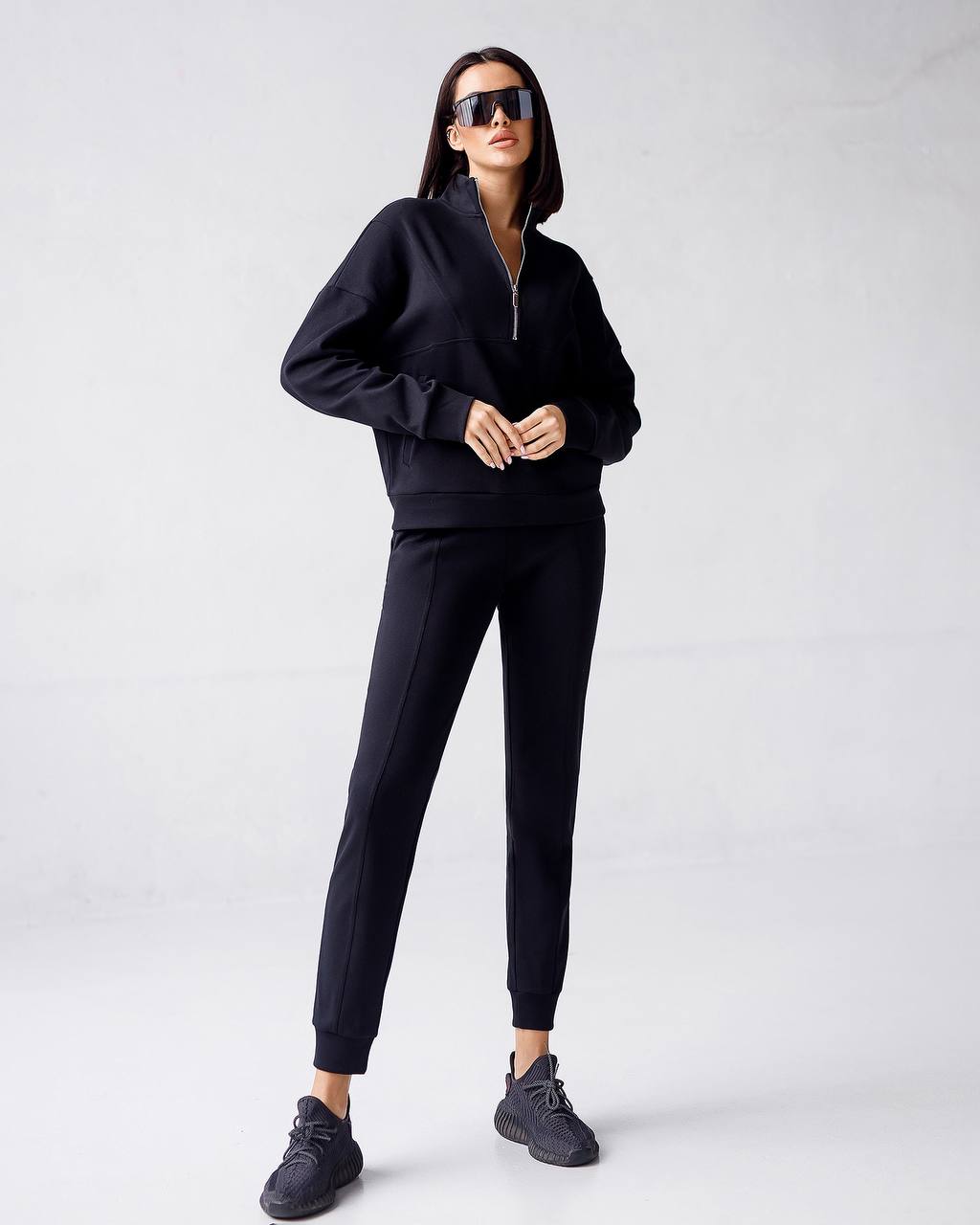 Womens Knitwear Sweatshirt and Pants Suit Black