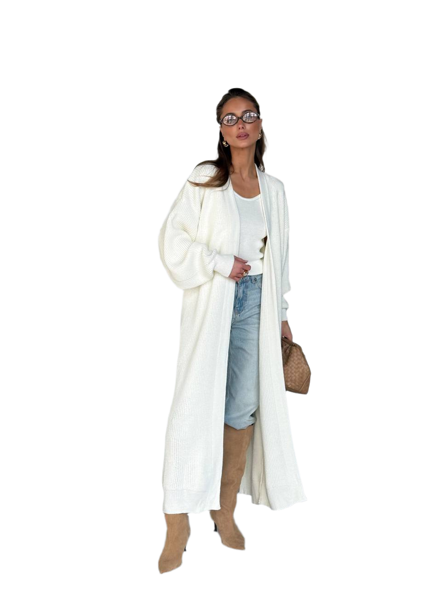 Women's Long White Drop Sleeve Cardigan Casual Knit