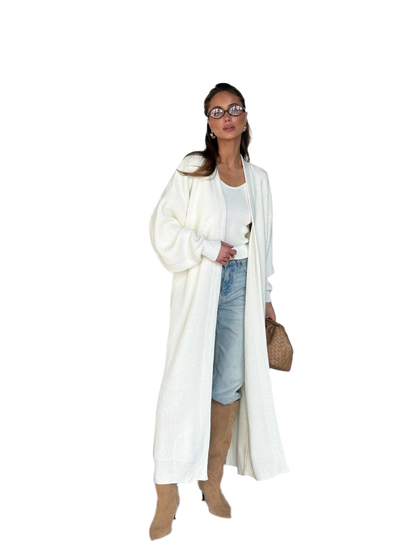 Women's Long White Drop Sleeve Cardigan Casual Knit