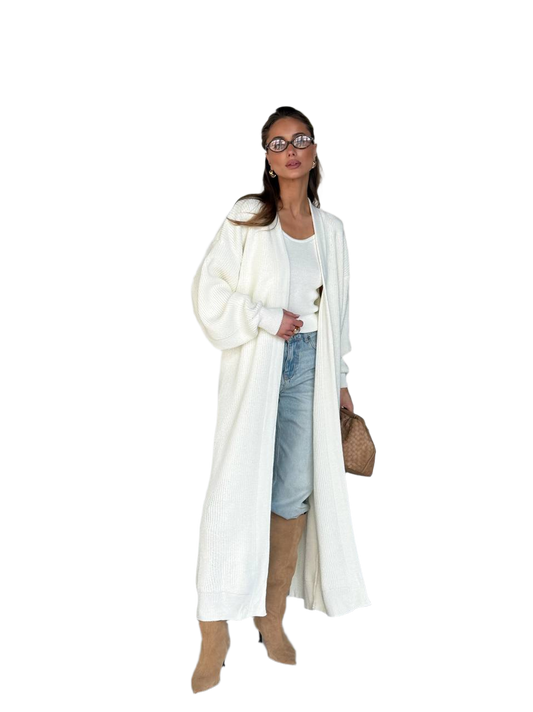 Women's Long White Drop Sleeve Cardigan Casual Knit