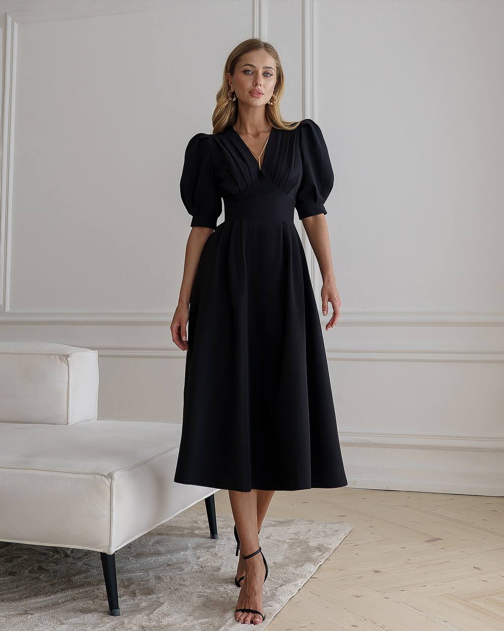 Elegant Women's Midi Dress Premium Crepe-Diagonal Fabric