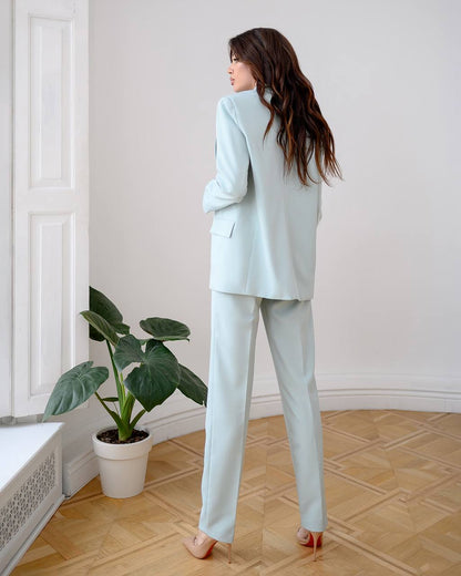 Luxury Diagonal Suiting Crepe Women's Suit in Blue