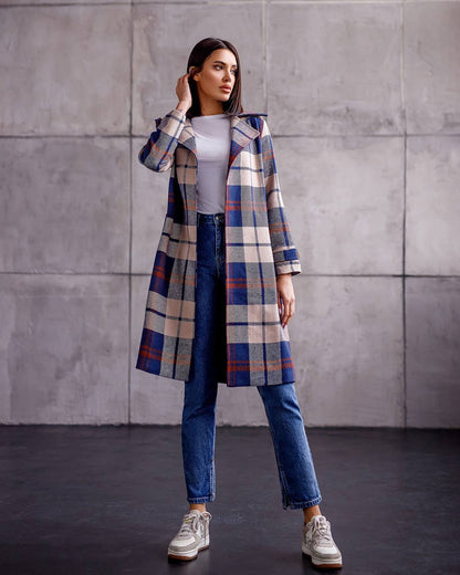 Womens Long Blue Plaid Turkish Coat