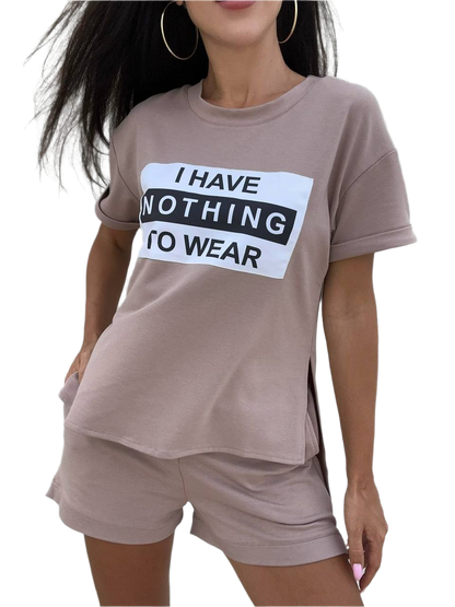 Eddi Womens Two-Piece Casual T-Shirt and Mid-Rise Shorts Set