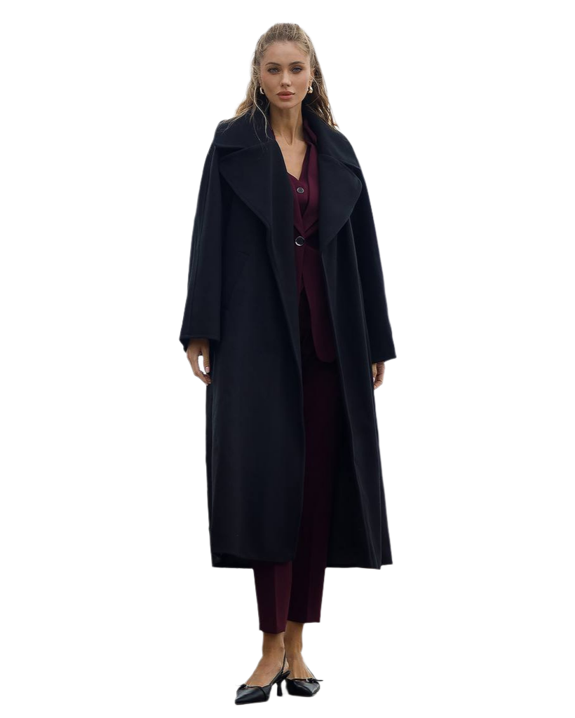 Oversized Women Coat Black Diagonal Wool Thread Fall Winter One Size