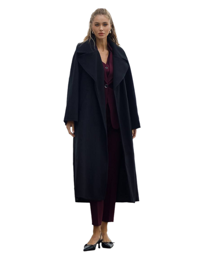 Oversized Women Coat Black Diagonal Wool Thread Fall Winter One Size