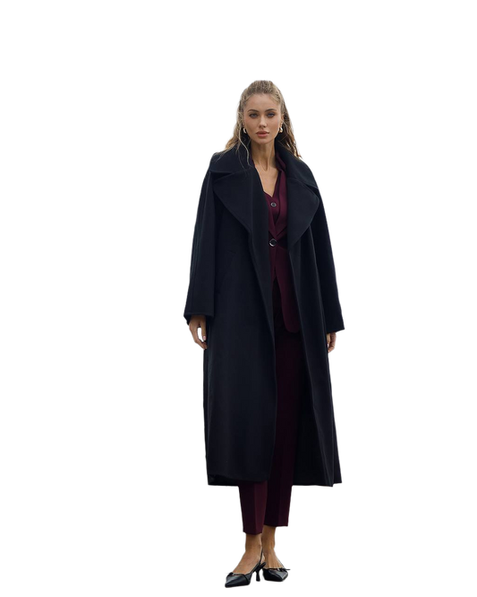 Oversized Women Coat Black Diagonal Wool Thread Fall Winter One Size