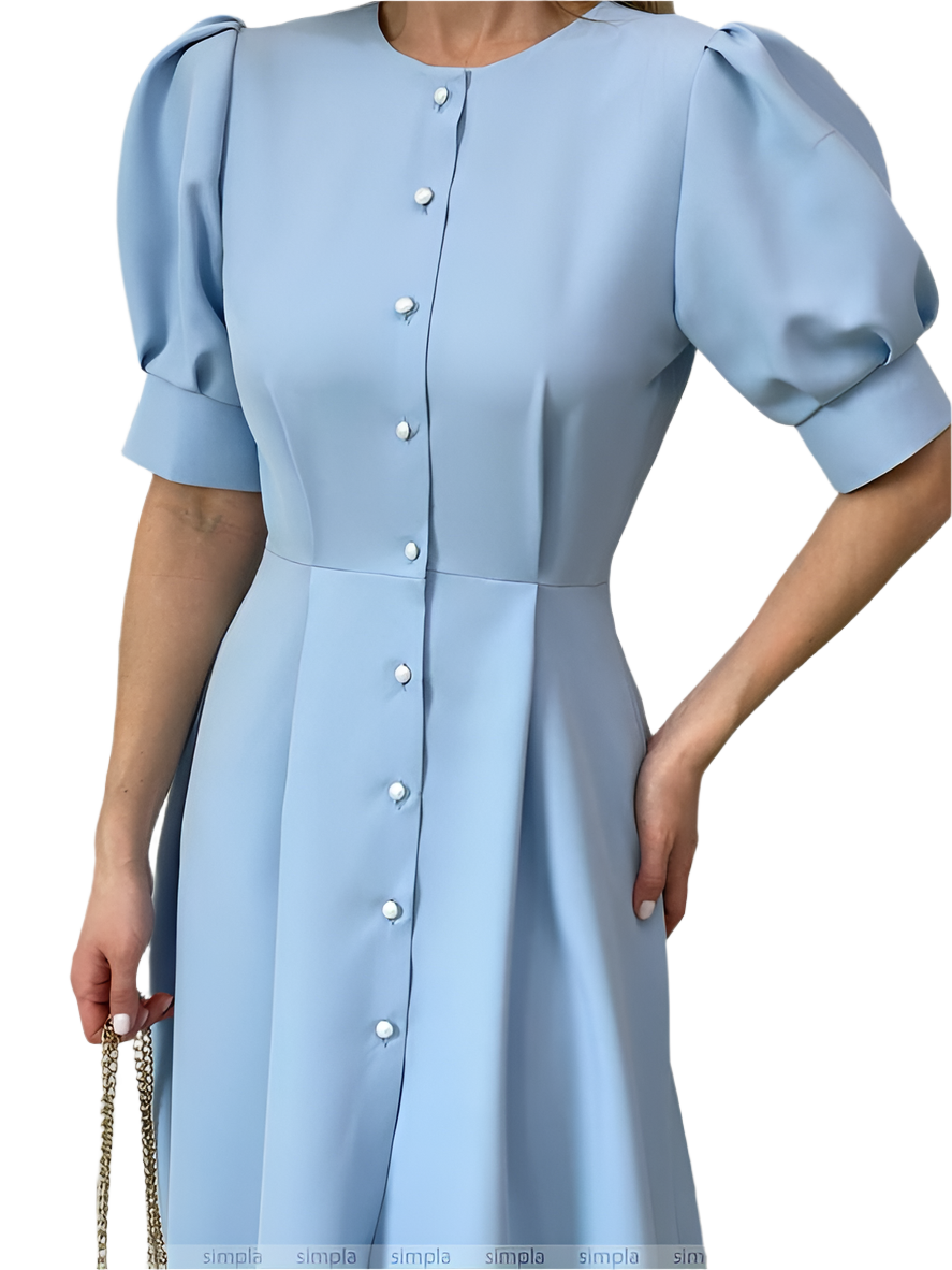 Light blue dress with puff sleeves on a white background