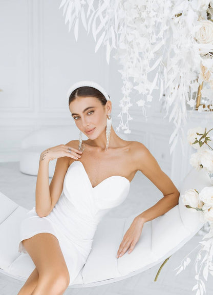 Crystal Off Shoulder Mini Dress Mango Satin Milk