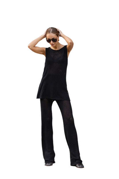 Luxury Seamless Knitted Suit for Women Black Cotton Set