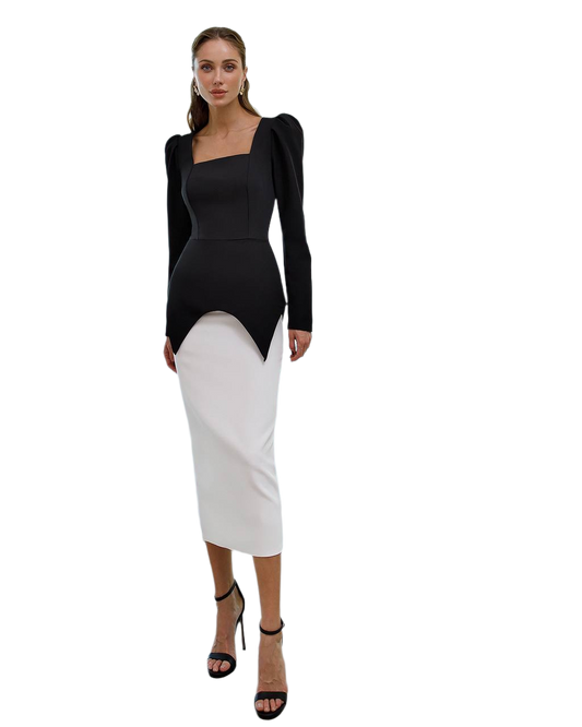 Women Blouse with Figured Decor in Premium Suit Diagonal Crepe