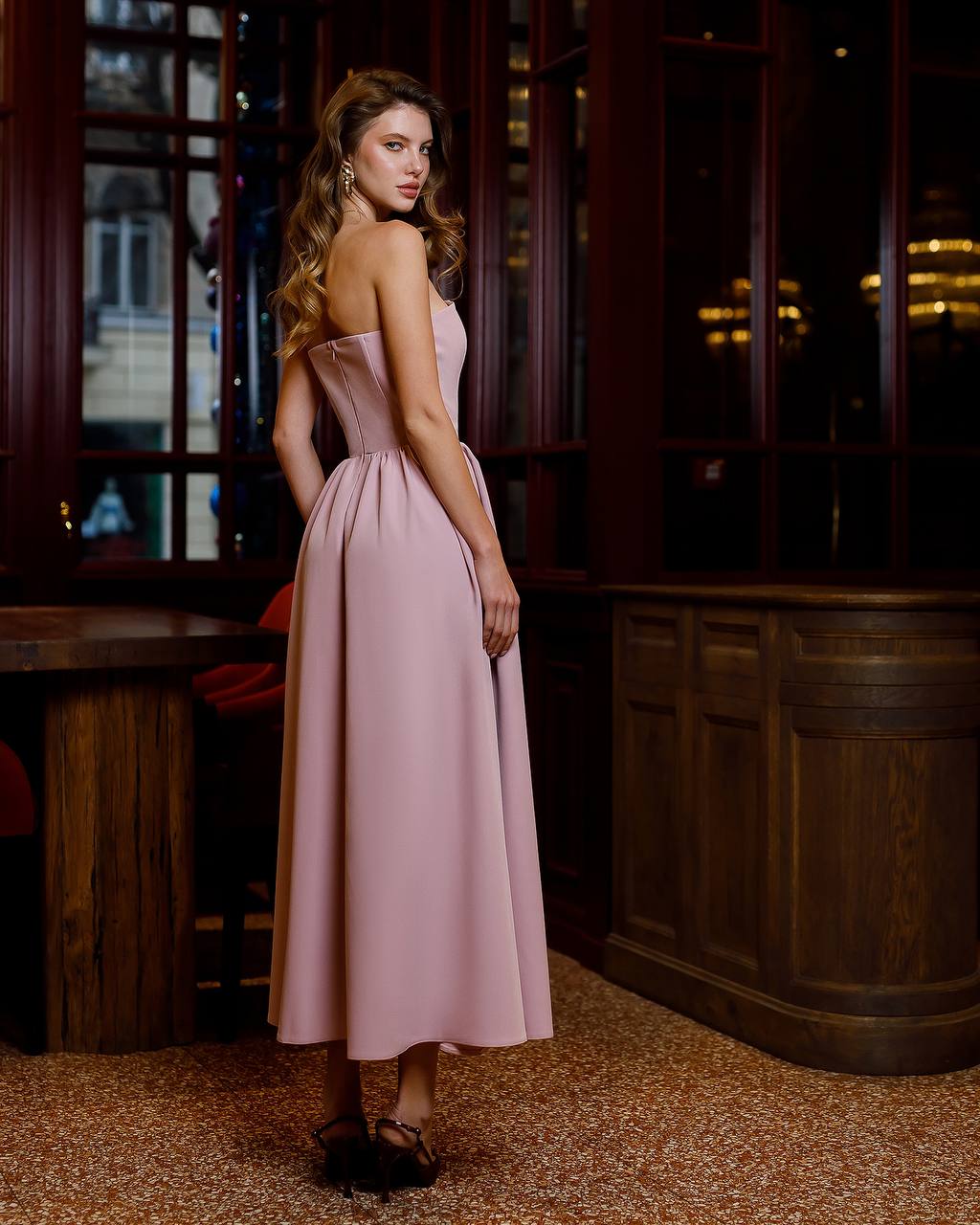Strapless Midi Dress Women Premium Crepe Fabric Elegant Cocktail Dress