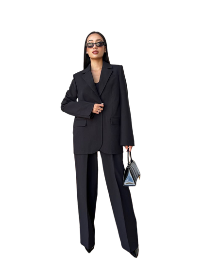 Women's Black Suit Crepe Jacket and Wide Leg Pants