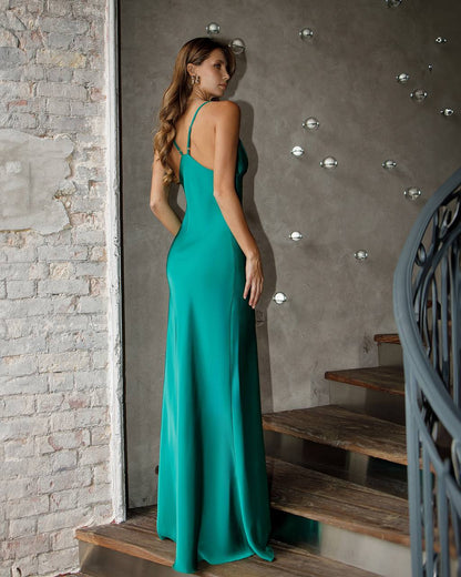 Elegant Women's Slip Dress in Premium Satin Green