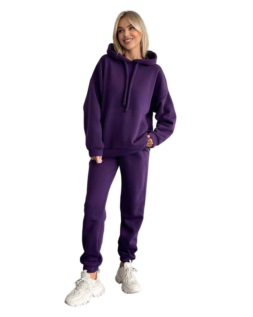 Women Oversized Purple Tracksuit Set Trinitka Fleece Hoodie Joggers