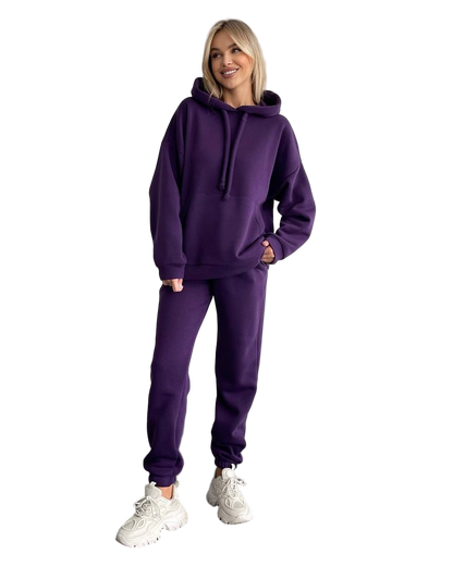 Women Oversized Purple Tracksuit Set Trinitka Fleece Hoodie Joggers