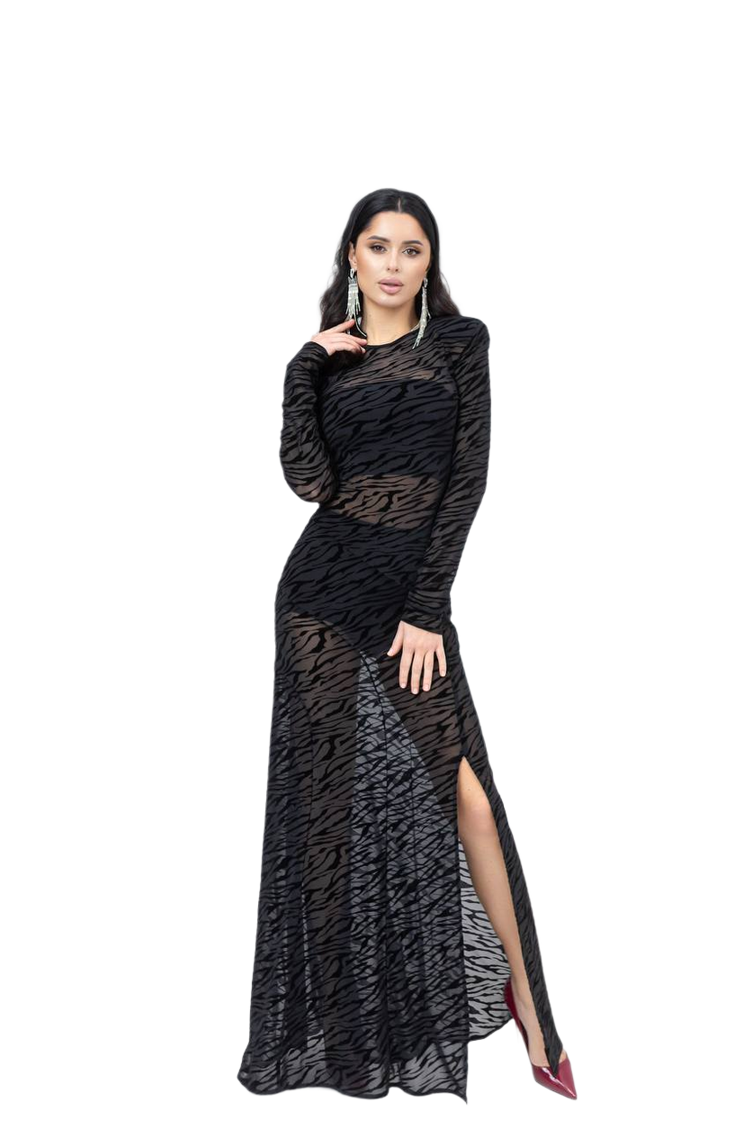 Black Long Sleeve Mesh Dress with Shorts