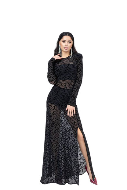 Black Long Sleeve Mesh Dress with Shorts