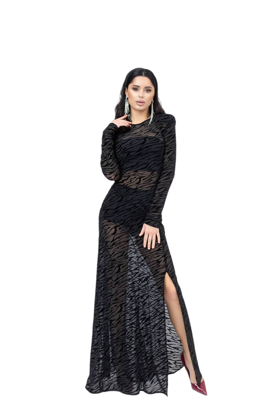 Black Long Sleeve Mesh Dress with Shorts