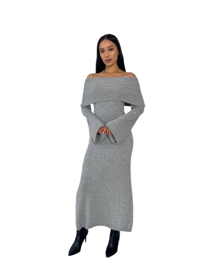 Luxury Off Shoulder Long Sleeve Knit Dress