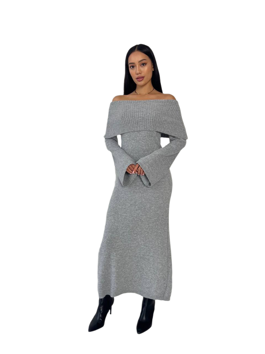 Luxury Off Shoulder Long Sleeve Knit Dress