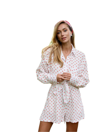 Womens Muslin Shirt And Shorts Set with Heart Print