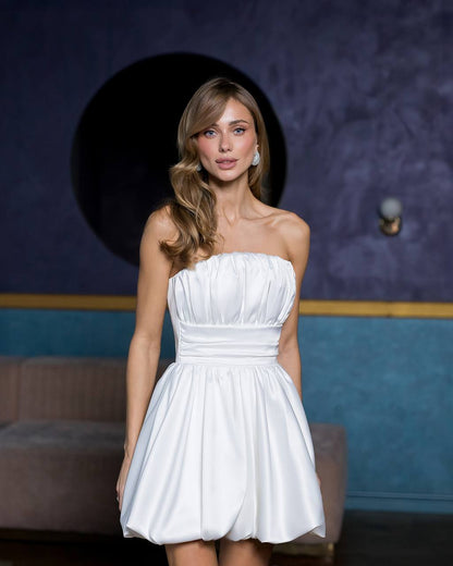 Elegant White Corset Dress Satin Strapless Mini
