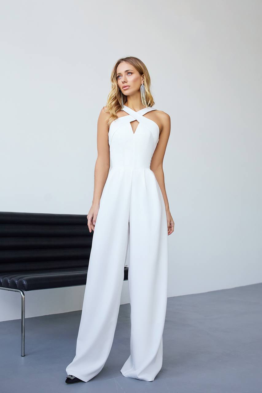 Electra Women's White Jumpsuit with Satin Details