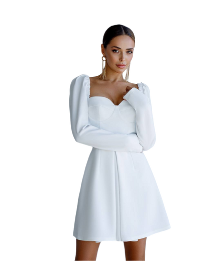 Elegant Mini Dress with Puff Sleeves in Premium Crepe Fabric