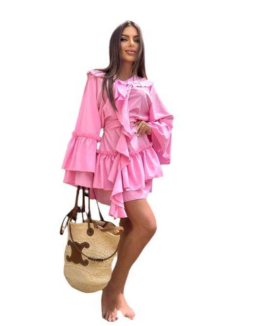 Pink Boho Style Ruffled Dress Super Soft Fabric