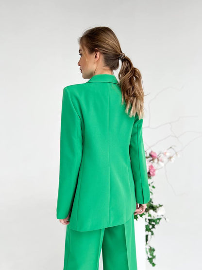 Grass Green Palazzo Suit Diagonal Crepe Womens Wide Leg Two Piece