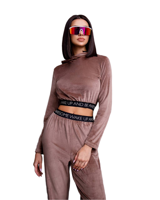 Soft Plush Knit Suit in Graphite Beige Lavender