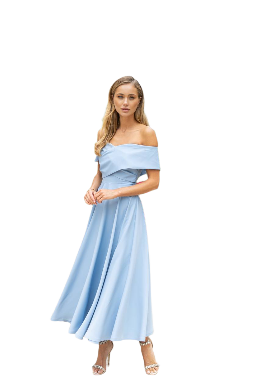 Elegant Off Shoulder Maxi Dress in Sky Blue