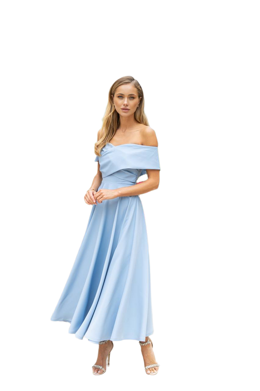 Elegant Off Shoulder Maxi Dress in Sky Blue