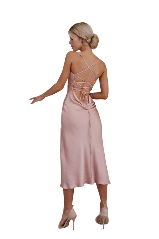Silk Combination Dress with Back Tie Detail for Women