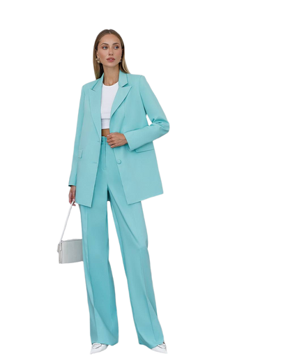 Elegant Polished Tiar and Lux Fabric Women's Suit in Tiffany Blue