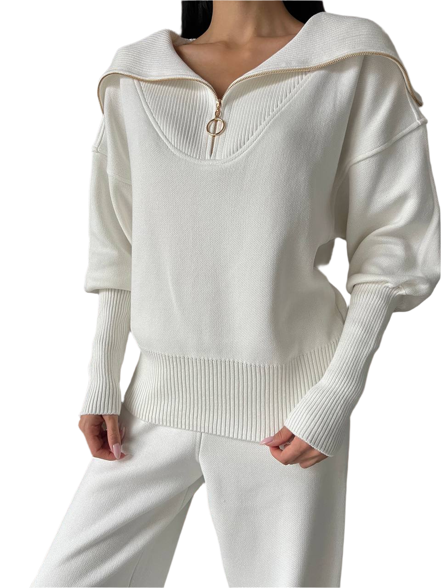 Lux Women White Knitted Sweater and Pants Suit